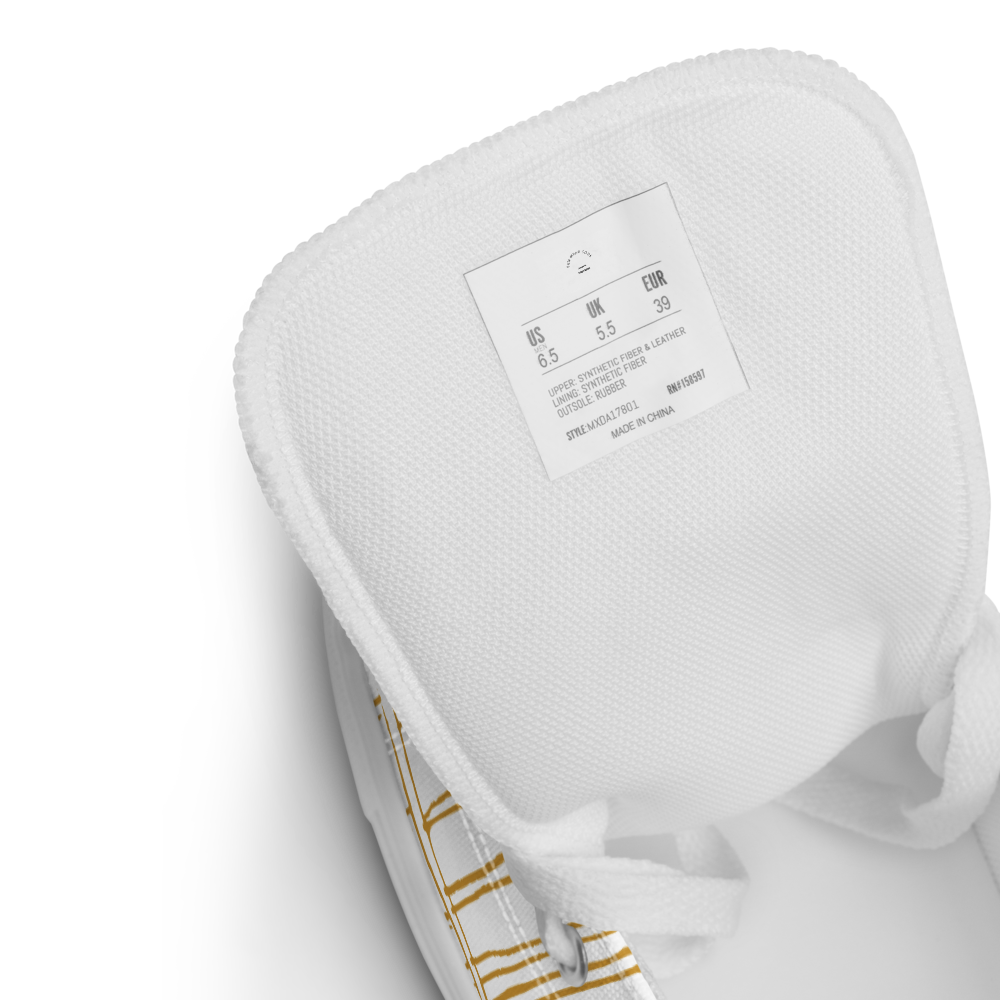 メンズ ハイトップ キャンバスシューズ | ラストニンジャデザイン (イエローストライプ) | Funwearcode