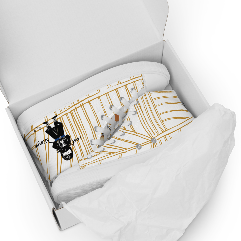 メンズ ハイトップ キャンバスシューズ | ラストニンジャデザイン (イエローストライプ) | Funwearcode