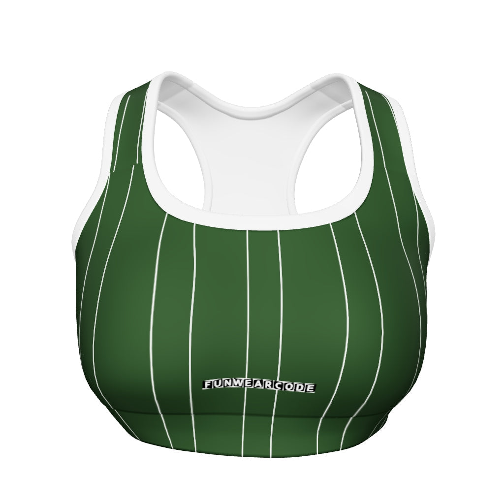 Padded Sports Bra | Sports yoga green white stripe bra | Funwearcode
