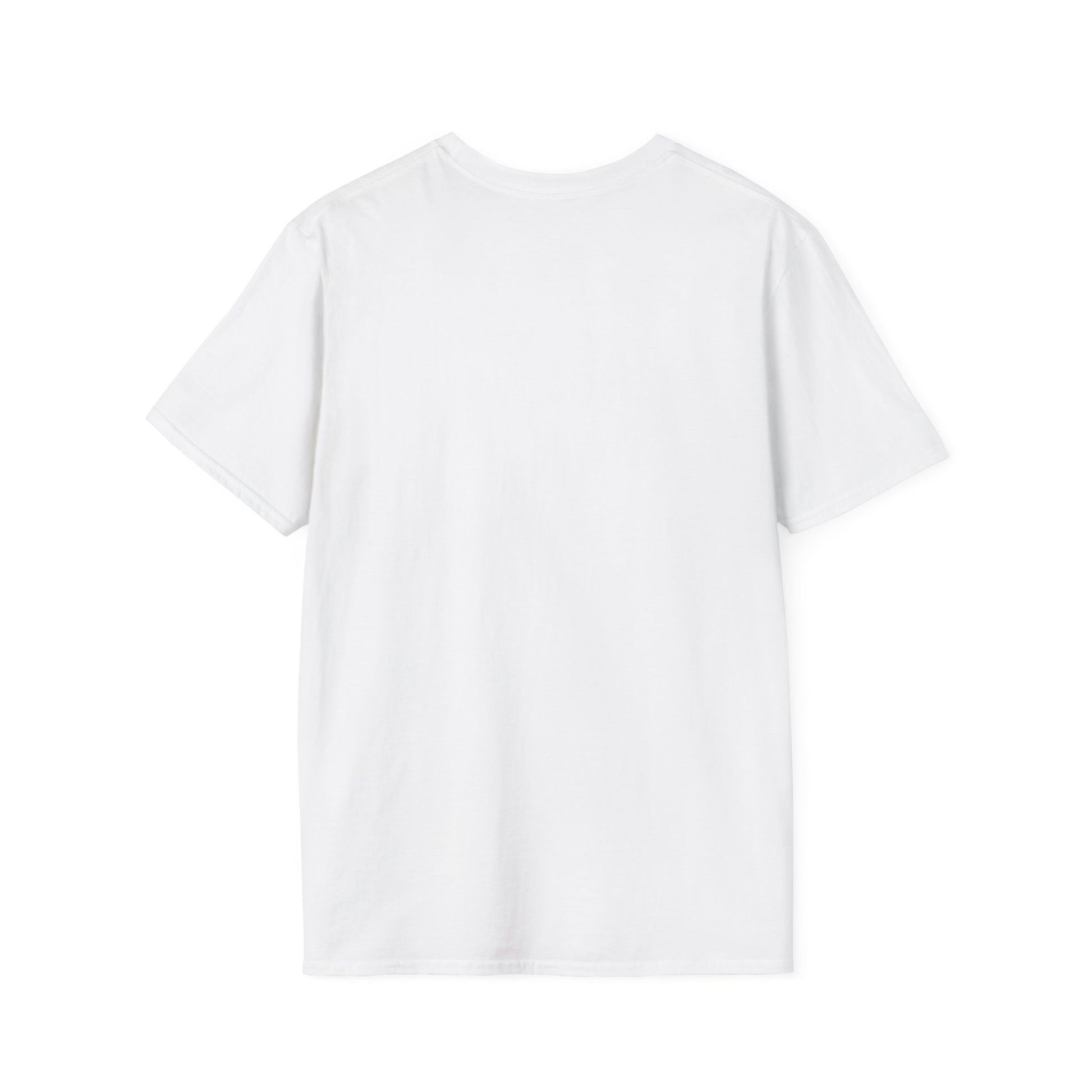 Back view of a white t-shirt on a white background