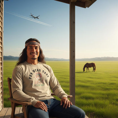 着心地の良い長袖スウェットシャツ - スペシャルエディション アメリカンインディアン グラフィック スウェットシャツ | FunWearCode