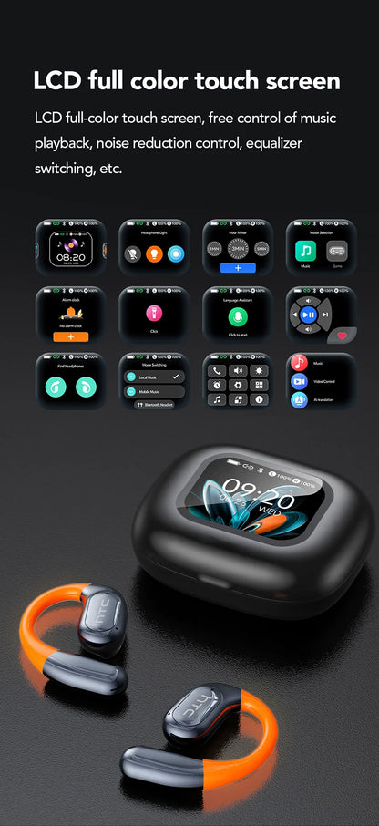 AI翻訳機能搭載スポーツワイヤレスイヤホン - LCDタッチスクリーン搭載 光るイヤーフック | FunWearCodeのセレクション