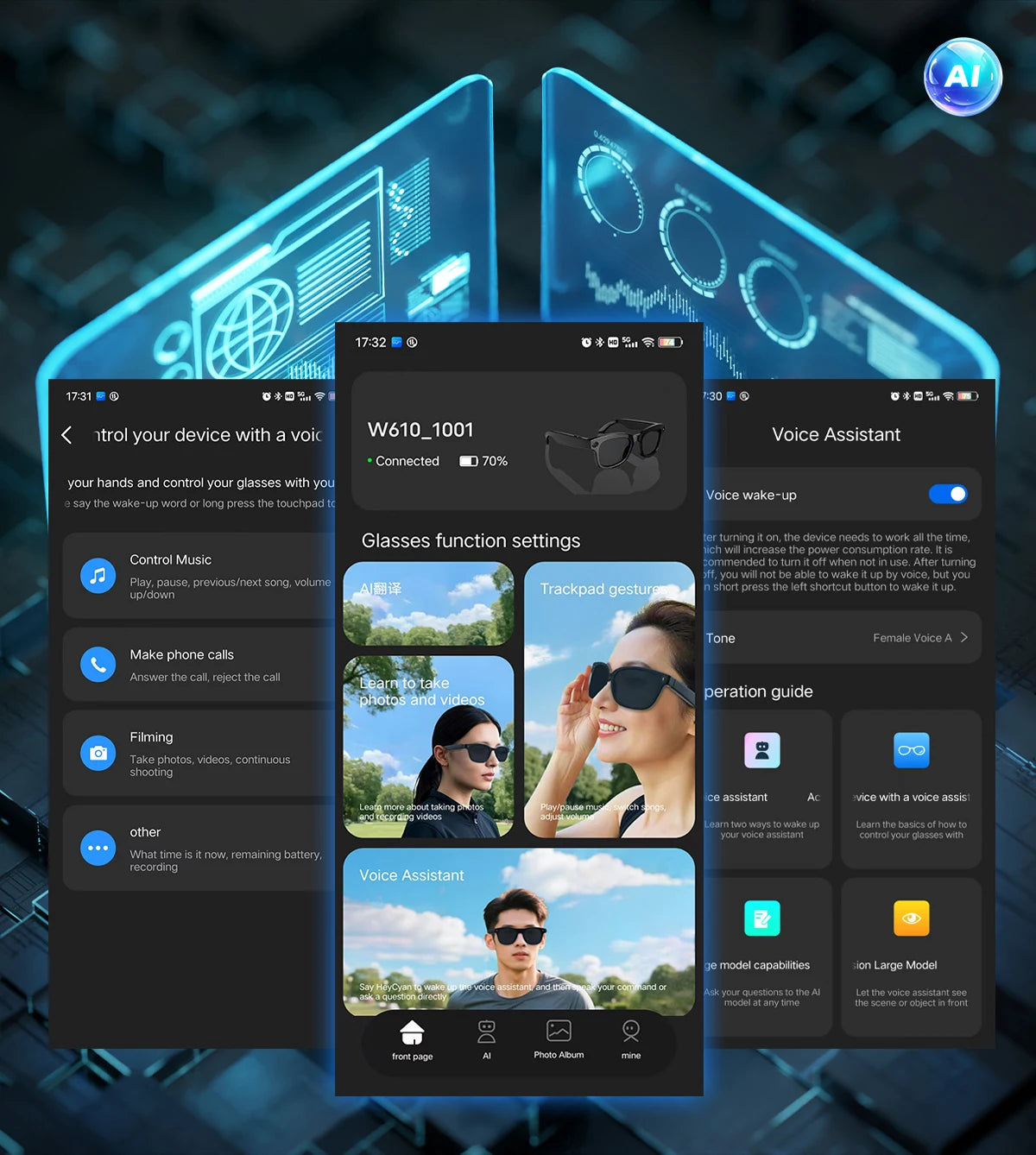 アップグレードされたスマートサングラス ユニセックス - カメラビデオ AIインタラクション 翻訳 Bluetooth通話 | FunWearCodeのセレクション