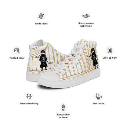 メンズ ハイトップ キャンバスシューズ | ラストニンジャデザイン (イエローストライプ) | Funwearcode