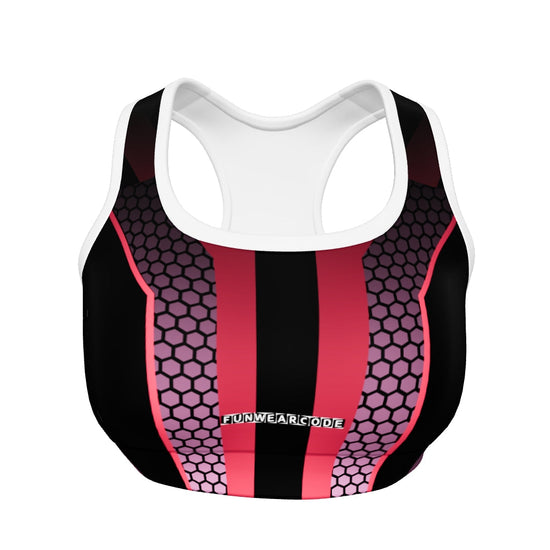 Padded Sports Bra | Sports yoga black red stripe bra | Funwearcode