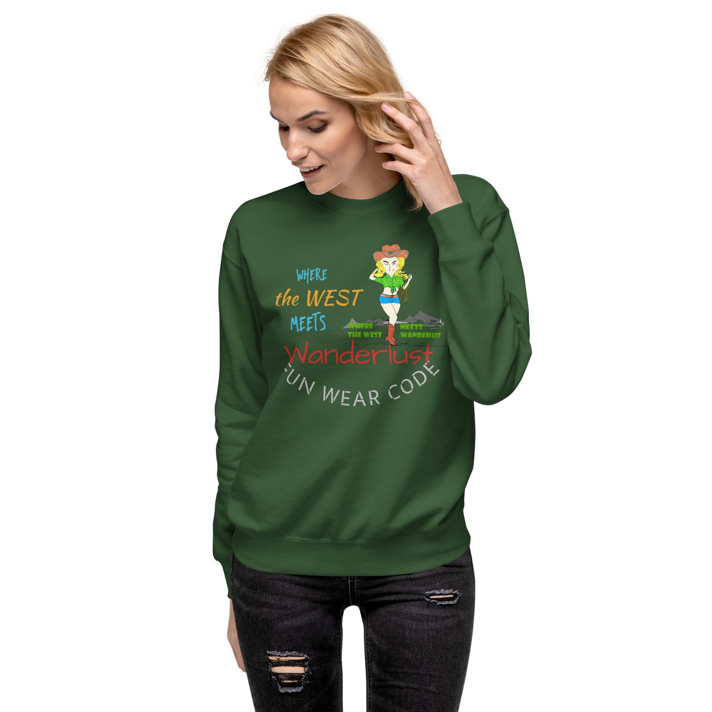 Premium Cozy Long Sleeve T-shirt – Classic Cowgirl Graphic Sweatshirt | FunWearCode
